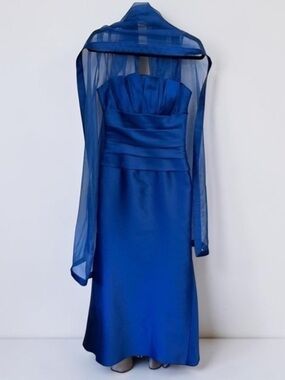 Liancarlo Couture Royal Blue 100% Silk Strapless Evening Gown with Wrap Size 6